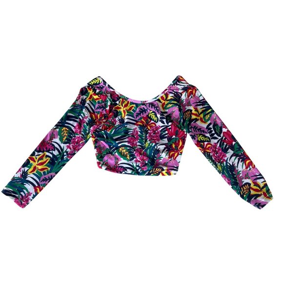 J. Crew Cropped Rash Guard Swim Top Women's L Floral Long Sleeve UPF 50+ NWT - Picture 2 of 8
